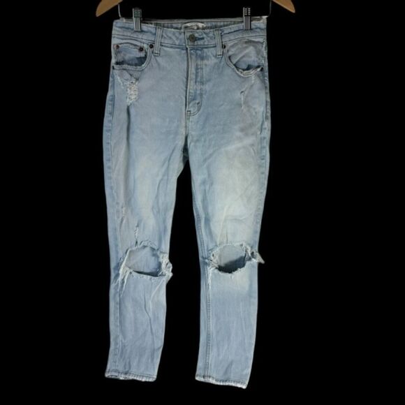 Abercrombie & Fitch The Skinny High Rise Busted Knee Distressed Light Jean Sz 26 - Picture 2 of 15
